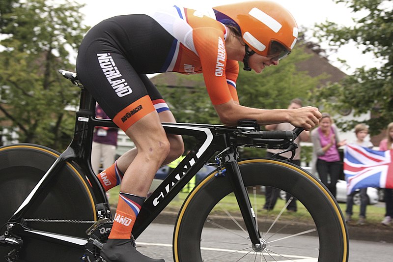 Marianna Vos succesfully transitions between road racing and cyclocross.  Here she rides a road time trial.