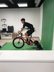 A cyclist undergoing a bike fitting
